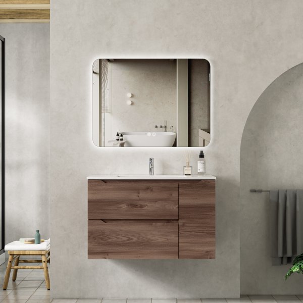 Badrumspaket - Portofino | Mjukst�ngande l�dor & LED-spegel | 80 cm