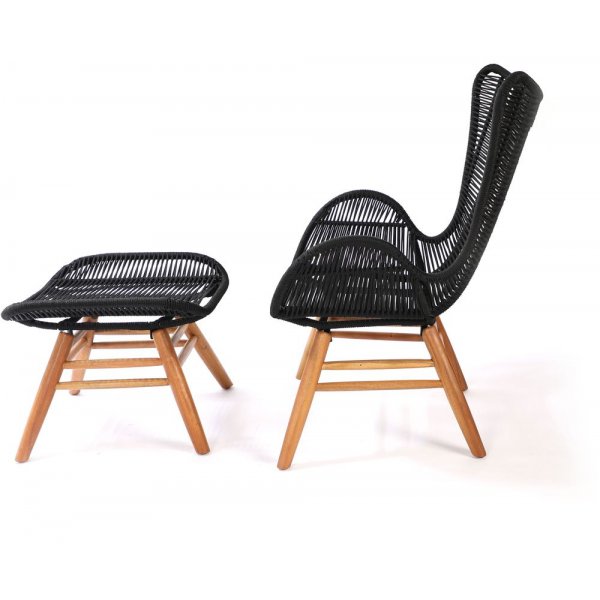 Tallberga f�t�lj med fotpall � Akacia/svart rep