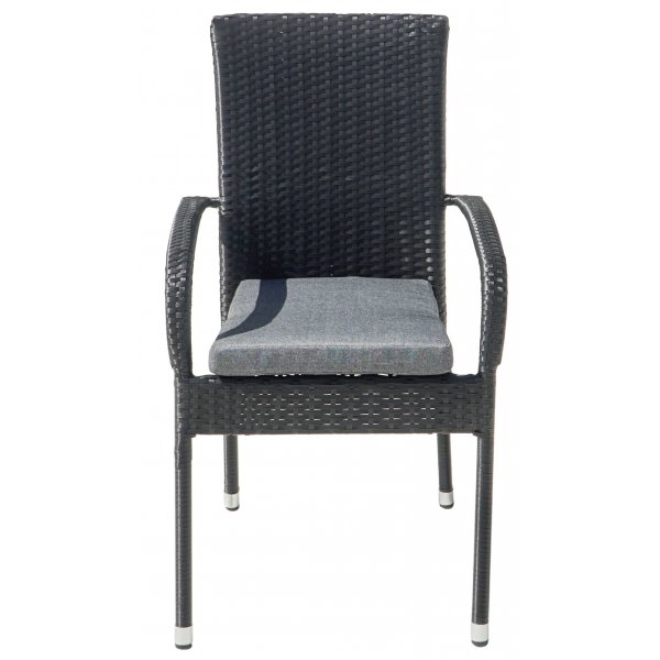 Majken pinottava ulkotuoli tyynyllä - Musta synteettinen rottinki harmaalla istuintyynyllä + Puhdistussuihke ulkokalusteisiin Majken pinottava ulkotuoli tyynyllä - Musta synteettinen rottinki harmaalla istuintyynyllä + Puhdistussuihke ulkokalusteisiin