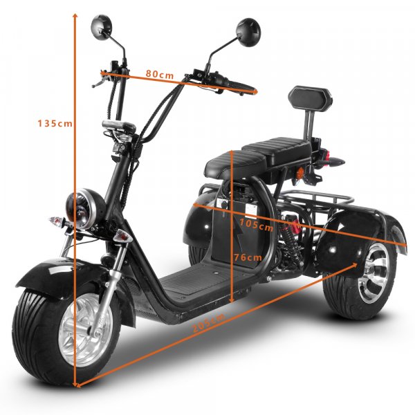 Trehjulet Elscooter - Rød 2000W + Låse kæde Trehjulet Elscooter - Rød 2000W + Låse kæde