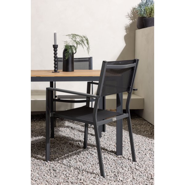 Chania-Lebensmittelgruppe; 6 Copacabana Stühle mit Esstisch 205 x 90 cm - Schwarz/Natur + Textilimprägnierung für Outdoormöbel Chania-Lebensmittelgruppe; 6 Copacabana Stühle mit Esstisch 205 x 90 cm - Schwarz/Natur + Textilimprägnierung für Outdoormöbel