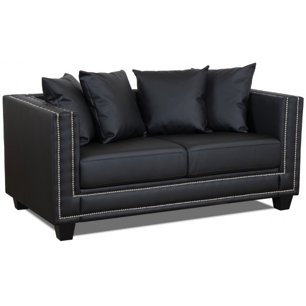 Tempel 2-sits soffa med nitar - Svart konstl�der