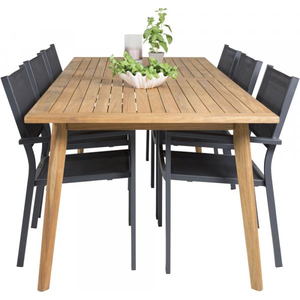 Charlottenberg Matgrupp (220x100) - Svart/Natur - 6 Stolar