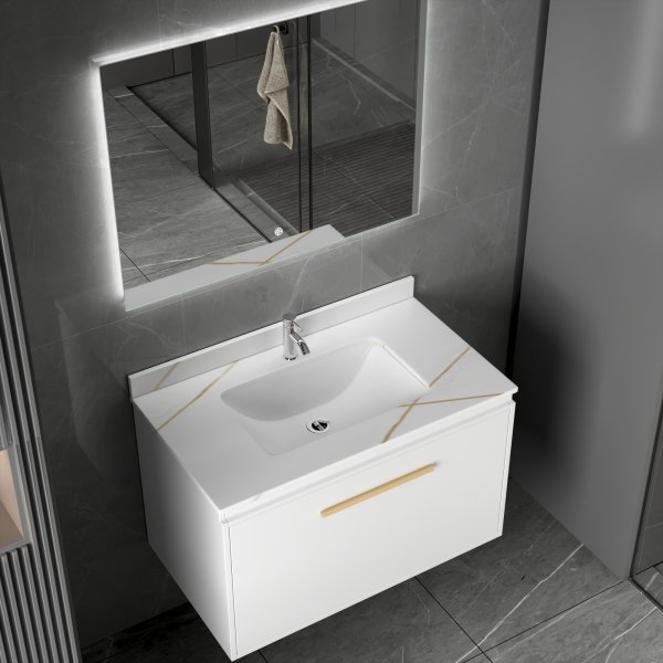 Badeværelsesmøbel Nova 80 cm - Hvid & Messing + Toiletpapirholder Badeværelsesmøbel Nova 80 cm - Hvid & Messing + Toiletpapirholder