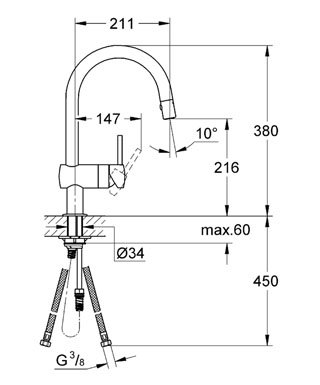 Grohe Diskl�dsblandare ettgrepp, DN 15 Minta 32321