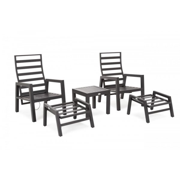 Solstol Morton med bord & fotpall - Mörkgrå/grå Solstol Morton med bord & fotpall - Mörkgrå/grå