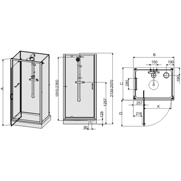 Brusekabine Komplet - fors�nket installation - Classic II