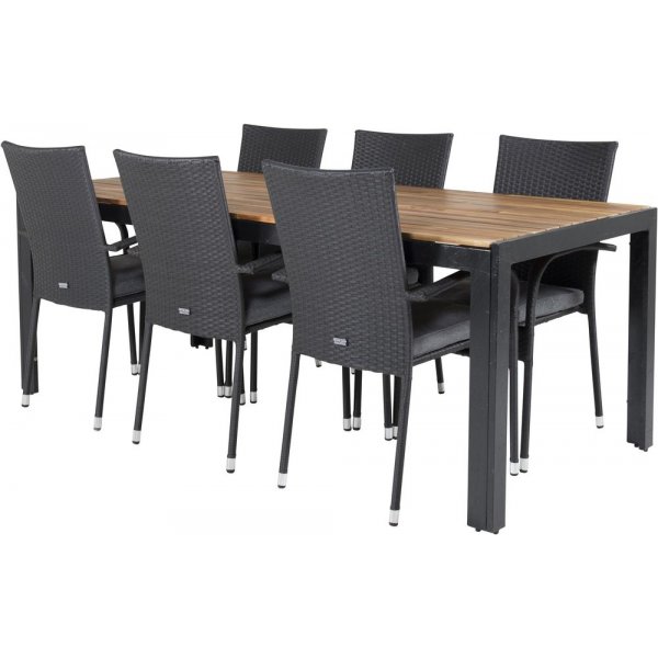 Balsj Matgrupp (205x90) - Svart/Natur - 6 Stolar