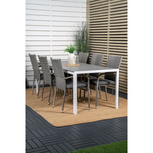 Ervalla Matgrupp (205x90) - Gr�/Vit - 6 Stolar