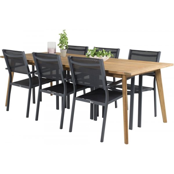 Charlottenberg spisegruppe (220x100) - Sort/Natur - 6 Stole