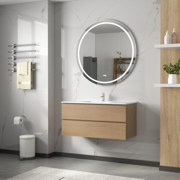 Kylpyhuonekalusteet Milan 100 cm - Vaaleaa puuta + WC-paperin pidike Kylpyhuonekalusteet Milan 100 cm - Vaaleaa puuta + WC-paperin pidike