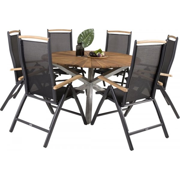 Salstad Matgrupp (ø140) - Svart/Natur/Silver - 6 Stolar Salstad Matgrupp (ø140) - Svart/Natur/Silver - 6 Stolar