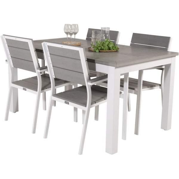 Eken�s Matgrupp (160x90) - Vit/Gr� - 4 Stolar