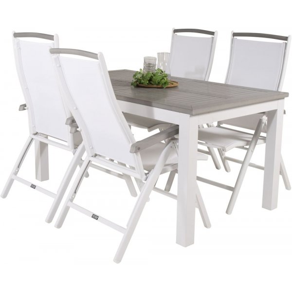 Ekens Matgrupp (160x90) - Vit/Gr - 4 Stolar