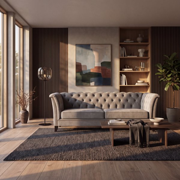 3-sits Chesterfield Soffa - Grå Sammet med Knappsömnad - Bredd 210 cm 3-sits Chesterfield Soffa - Grå Sammet med Knappsömnad - Bredd 210 cm
