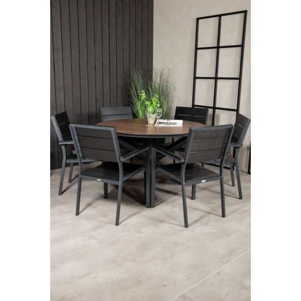 Tottarp Matgrupp (ø140) - Svart/Brun - 6 Stolar Tottarp Matgrupp (ø140) - Svart/Brun - 6 Stolar