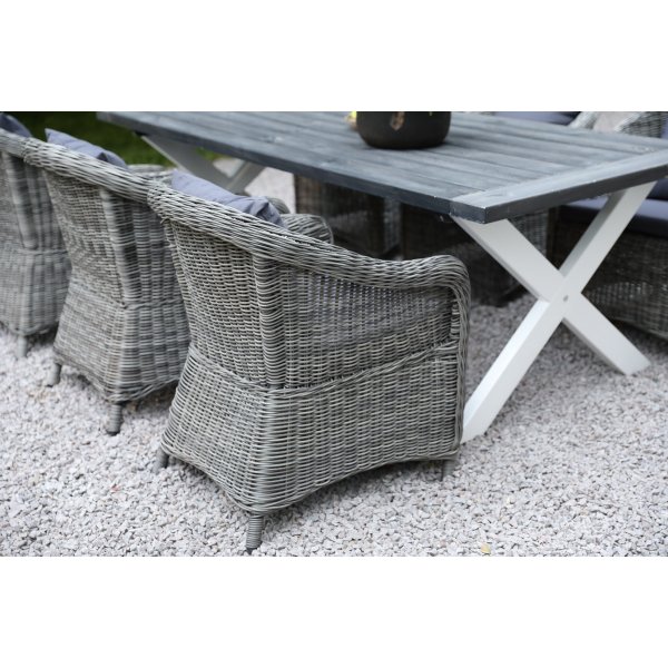 Oxford - Gartenmöbelgruppe 220 cm Grau/Weiß + Reinigungsspray für Gartenmöbel Oxford - Gartenmöbelgruppe 220 cm Grau/Weiß + Reinigungsspray für Gartenmöbel