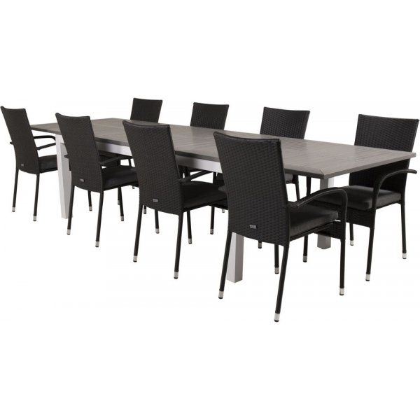 Ekens Matgrupp (224x100) - Svart/Gr/Vit - 8 Stolar