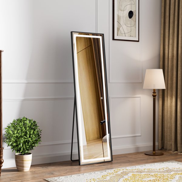 Lattiapeili valaistuksella - 170x50 cm - musta kehys Lattiapeili valaistuksella - 170x50 cm - musta kehys