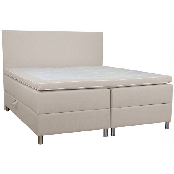 S�ng med f�rvaring beige boxbed 180x200 cm