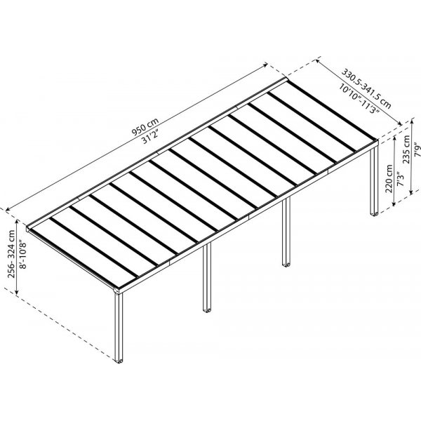 Parvekekatto Tukholma 3,4X9,5 - Harmaa Parvekekatto Tukholma 3,4X9,5 - Harmaa