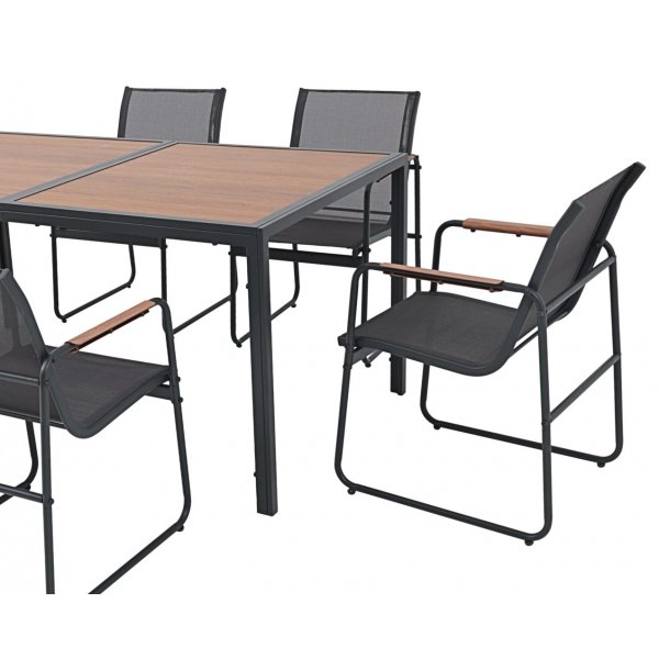 Esszimmergarnitur 160x90cm - Tisch mit 6 Stühlen - Stahl - Sansibar + Reinigungsspray für Gartenmöbel Esszimmergarnitur 160x90cm - Tisch mit 6 Stühlen - Stahl - Sansibar + Reinigungsspray für Gartenmöbel