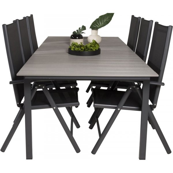 Prässebo Spisegruppe (224x100) - Sort/Grå - 6 Stole Prässebo Spisegruppe (224x100) - Sort/Grå - 6 Stole