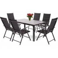 Utematgrupp Ibiza bord 150cm + 6 stolar - Svart Utematgrupp Ibiza bord 150cm + 6 stolar - Svart