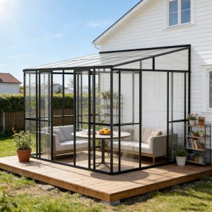 Svart uterum byggsats 10,7 m� - Aluminium & glas, skjutd�rrar