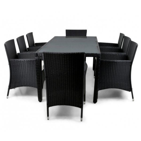Brantevik ulkoiluryhmä, pöytä ja 8 tuolia - Musta synteettinen rottinki Brantevik ulkoiluryhmä, pöytä ja 8 tuolia - Musta synteettinen rottinki