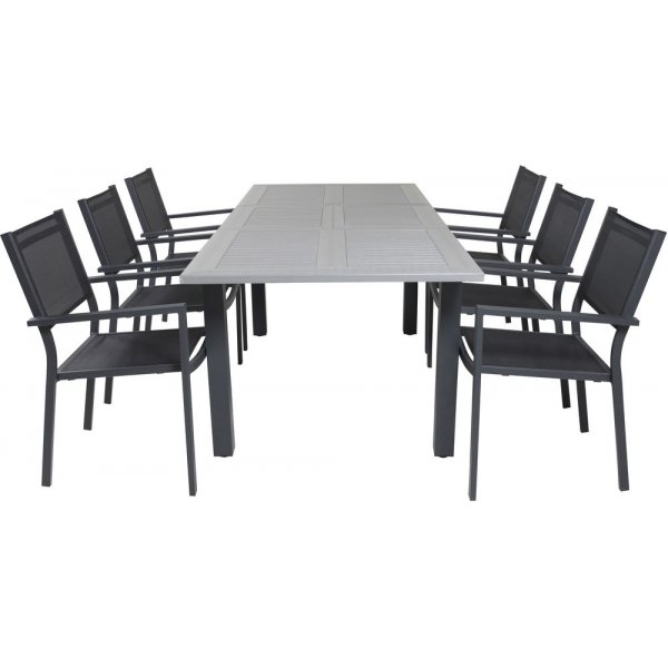 Ekens Spisegruppe (152x90) - Sort/Gr - 6 Stole
