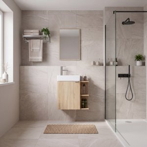 Badezimmer-Set aus Holz mit Spiegel - Lyon