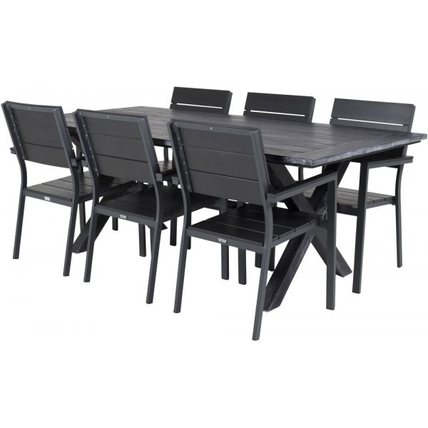 Ramsj� Spisegruppe (200x100) - Sort - 6 Stole