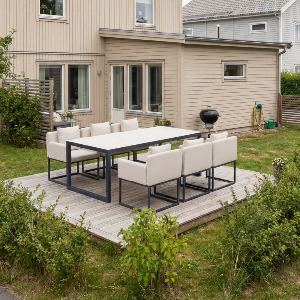 Spises�t 6 stole + bord 215 cm + Gr�/Sort udend�rs spises�t