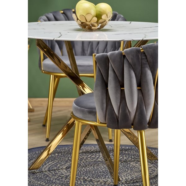 Raymond matbord �100 cm - Vit marmor/guld