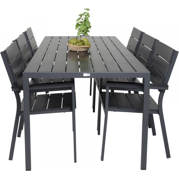 Ervalla Matgrupp (205x90) - Svart - 6 Stolar