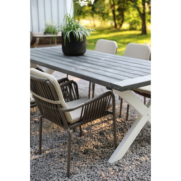 Oxford - Gartenmöbelgruppe 220 cm Grau/Weiß + Reinigungsspray für Gartenmöbel Oxford - Gartenmöbelgruppe 220 cm Grau/Weiß + Reinigungsspray für Gartenmöbel