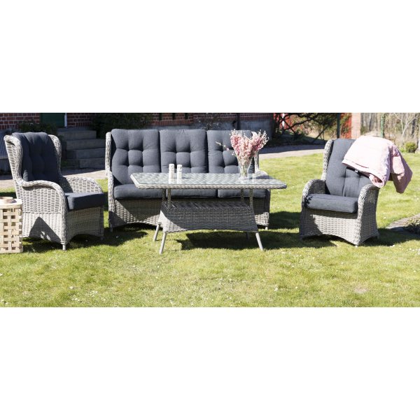Orleans utemöbelgrupp hög rygg och matbord (3+1+1) - Grå konstrotting Orleans utemöbelgrupp hög rygg och matbord (3+1+1) - Grå konstrotting