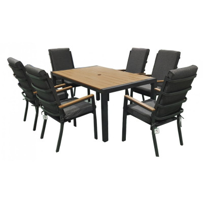 Öland udendørs spisegruppe med 6 stel stole og spisebord 160 cm - Grå/brun