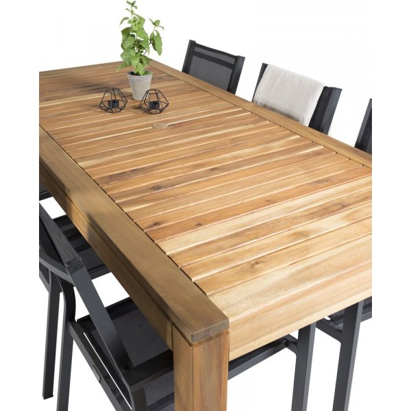 Pr�ssebo Matgrupp (200x90) - Svart/Natur - 6 Stolar