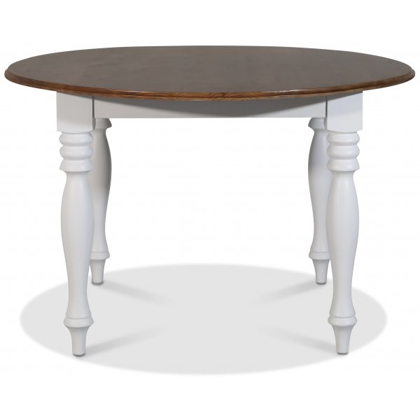 Victoria runt vitt matbord �120 cm med brunbetsad toppskiva