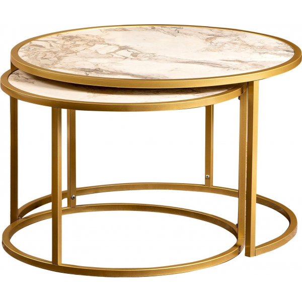 Tambur satsbord 66x43 | 80x50 cm - Guld/vit marmor