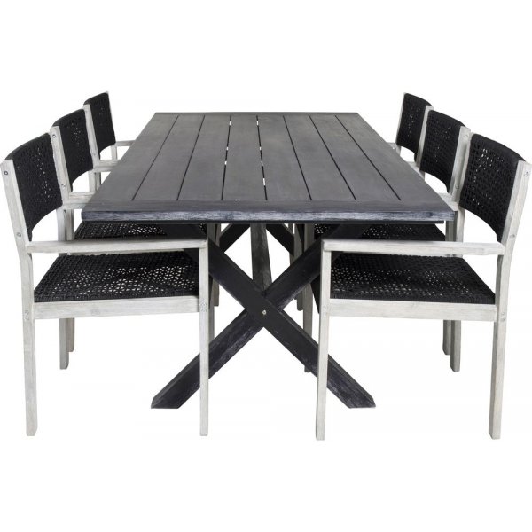 Ramsj Matgrupp (200x100) - Whitewash/Svart - 6 Stolar