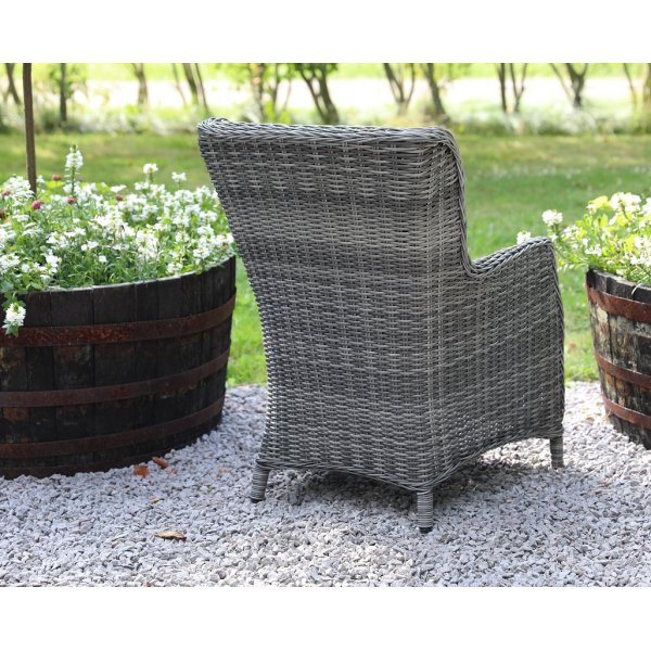 Jacksonville Garten-Essgruppe mit vier Sesseln aus grauem Kunstrattan + Reinigungsspray für Gartenmöbel Jacksonville Garten-Essgruppe mit vier Sesseln aus grauem Kunstrattan + Reinigungsspray für Gartenmöbel