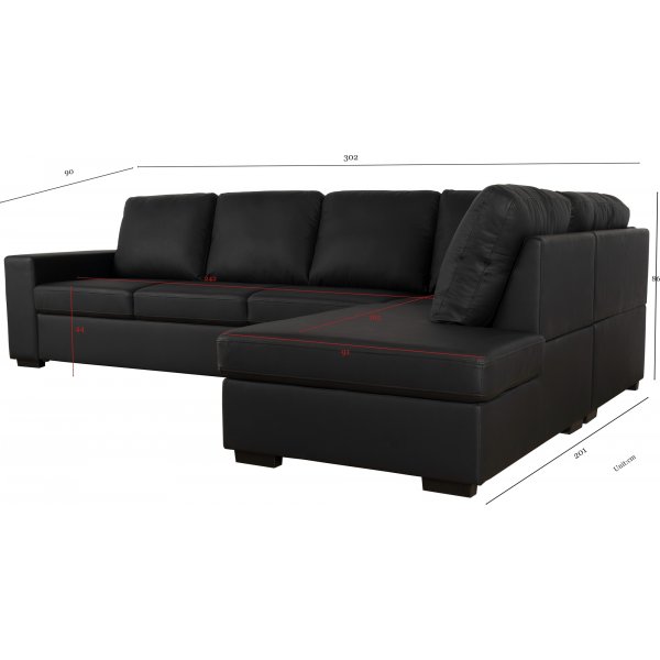 Divansoffa i PU 302 cm Svart - Solna Divansoffa i PU 302 cm Svart - Solna