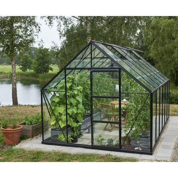 Drivhus Universal - Sort med hrdet glas 9,9 m