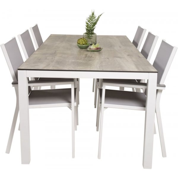 Tottarp Matgrupp (205x100) - Vit/Gr - 6 Stolar