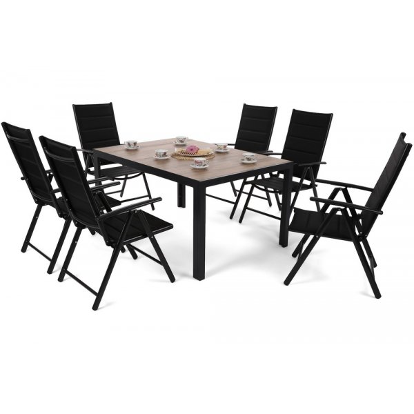 Matgrupp Capri 145 cm - svart/sand, inkl. 6 positionsstolar