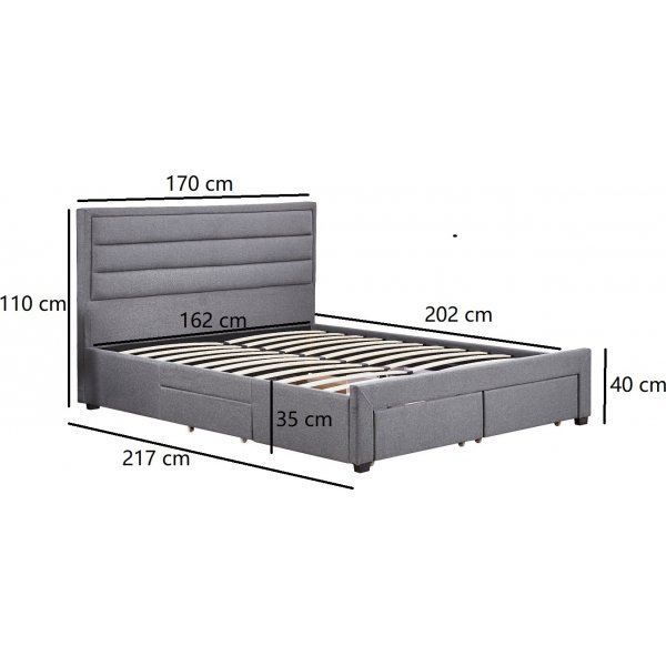 S�ngram med f�rvaring inklusive s�nggavel 160 x 200 cm gr�