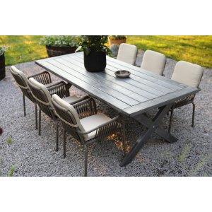 Oxford utematgrupp; grått bord 220 cm inkl 6 st Lincoln stapelbara karmstolar grå/beige Oxford utematgrupp; grått bord 220 cm inkl 6 st Lincoln stapelbara karmstolar grå/beige